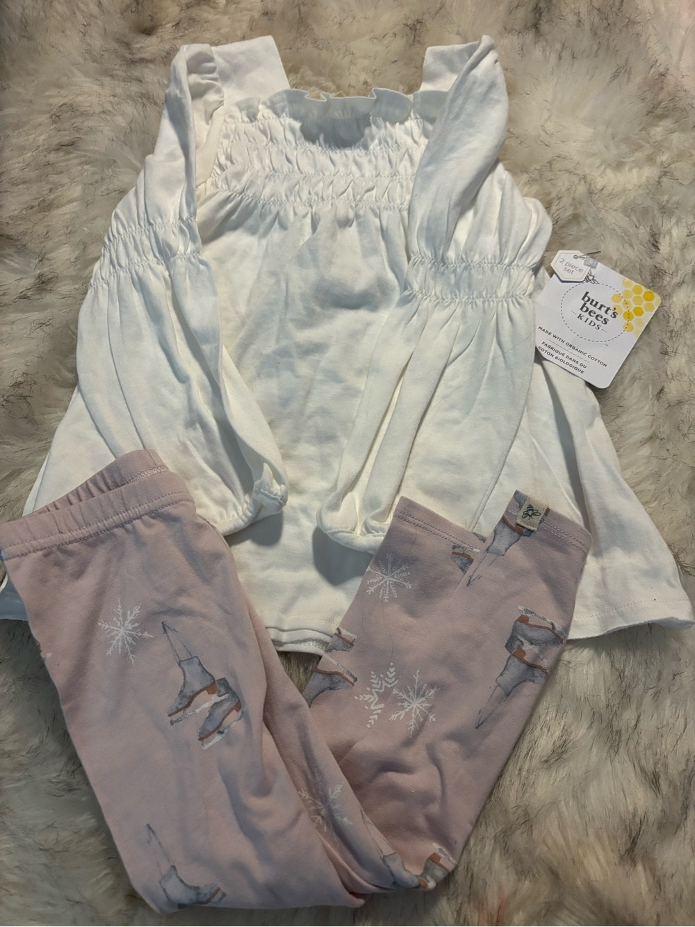 Burt's Bees Baby White Smocked Top & Pink Print Leggings Set - Girls